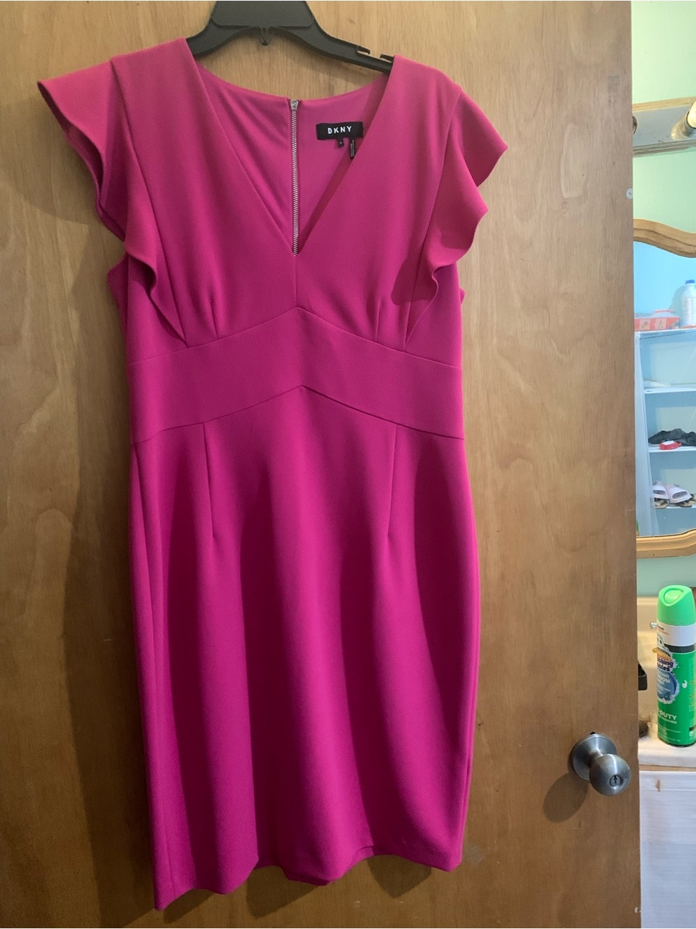 DKNY Fuchsia Ruffle-Sleeve Midi Dress - Picture 3 of 4